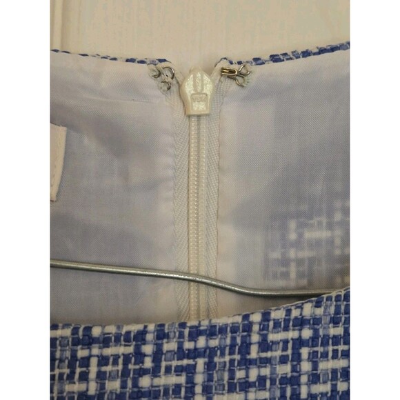 9 & CO Midi Dress Size 6 Blue White Tweed Fit And Flare A Line Cap Sleeve Spring - Picture 10 of 13